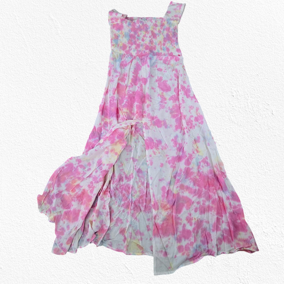 Pink White Tie Dye Smocked Off the Shoulder Area Stars Kaia Dress Size Large - Picture 10 of 11
